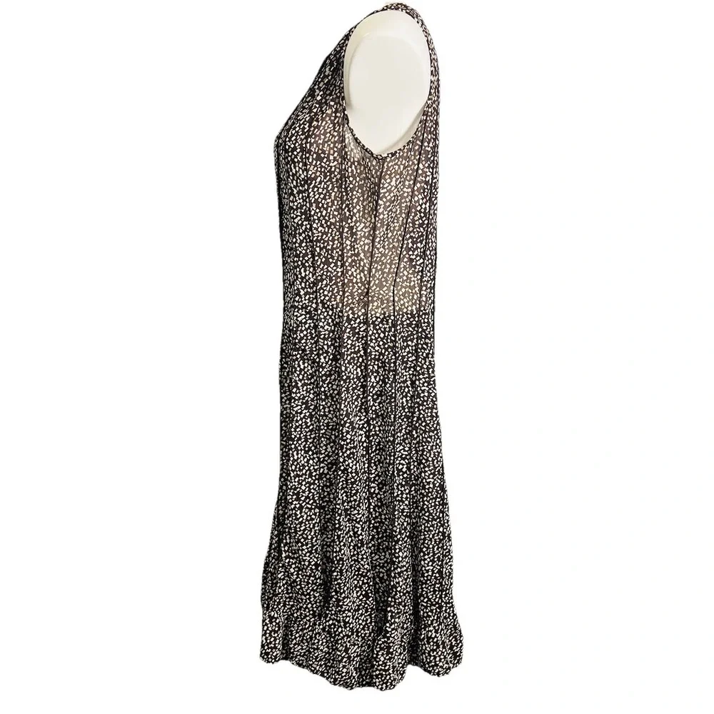 Z Studio Pleated Midi Dress Size 14 Black Cream Geometric Sleeveless Flowy Y2K